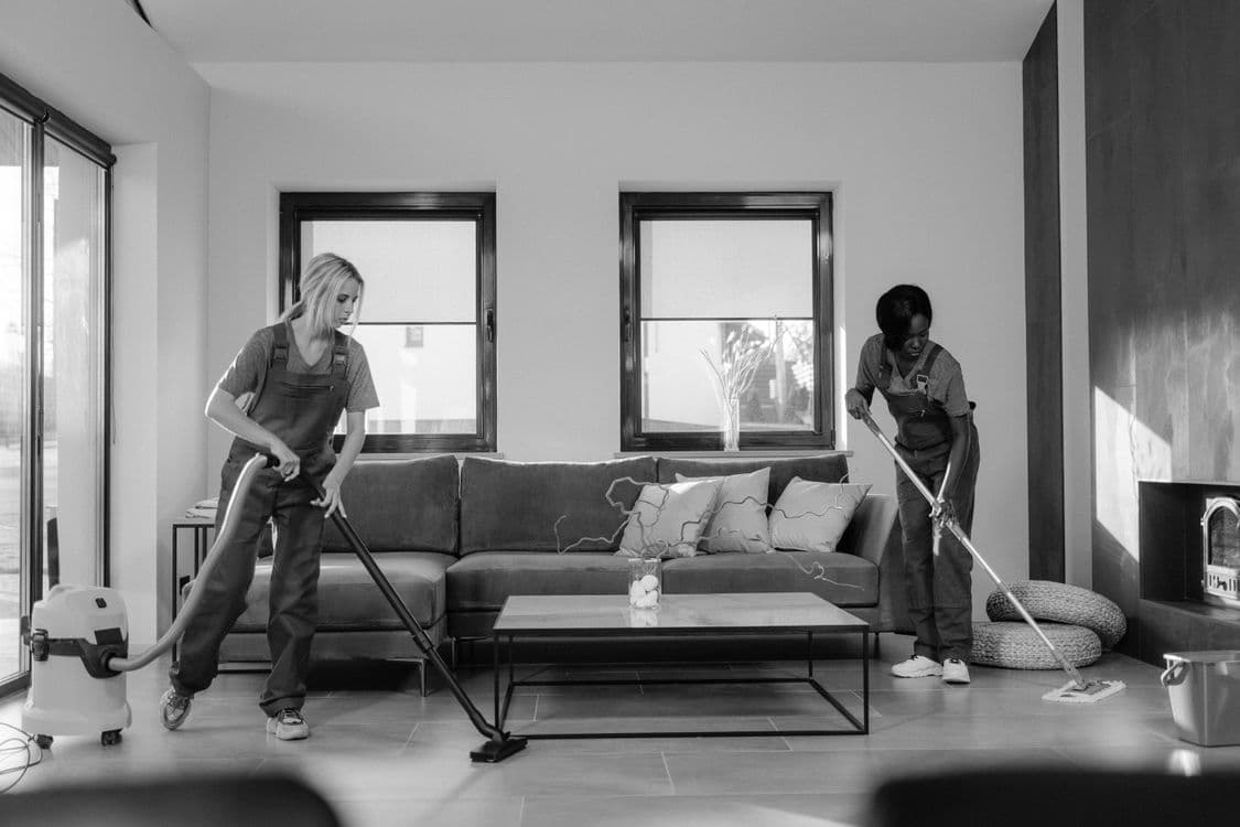 Cleaners preparing a holiday rental apartment in Peyia, Paphos for new guests